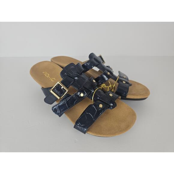 Vionic Radia Sandals Womens Size 7 Blue Croc Patent Leather Wedge Comfort - Picture 1 of 9
